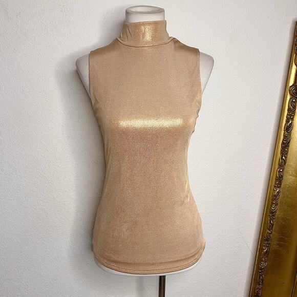 Express Tops - NWT Express Liquid Metallic Shimmer Turtle Neck Sleeveless Top Size Small $29.90